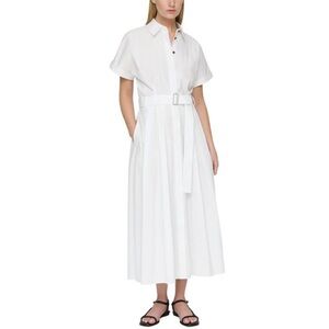 Classic White Belted Shirt Dress - Women